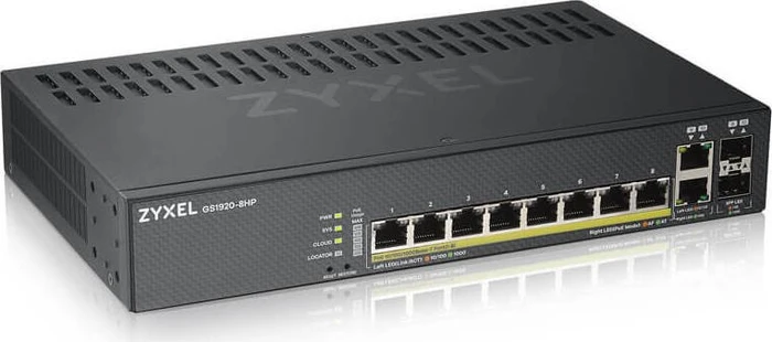 Zyxel GS1920 Desktop Gigabit Smart Switch, 8x RJ-45, 2x RJ-45/SFP, 130W PoE+