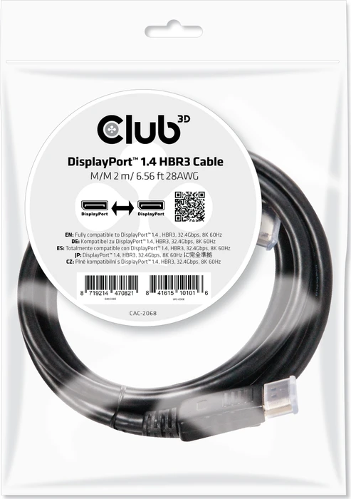 Club 3D DisplayPort 1.4 Kabel HBR3 schwarz, 2m