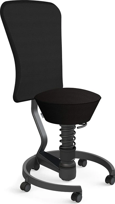Aeris Swopper Work New Edition Bürohocker mit Rollen und Lehne, Feder Low, Gestell Alu schwarz, Bezug Mesh-Gewebe schwarz
