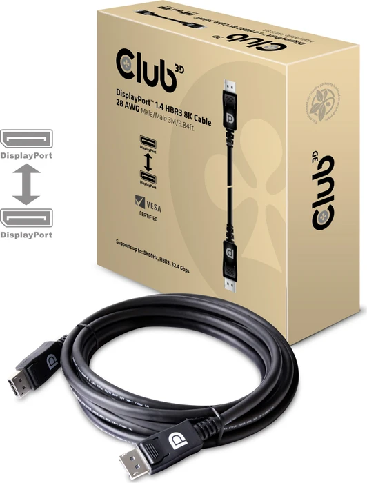 Club 3D DisplayPort 1.4 Kabel 8K60Hz DSC1.2 HBR3 HDR schwarz, 3m