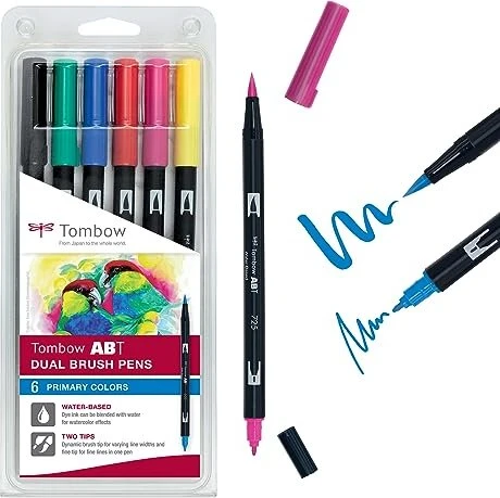 Tombow ABT Dual Brush Pen Basisfarben sortiert, 6er-Set