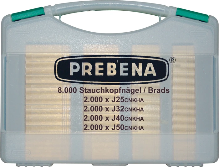 Prebena J-BOX Stauchkopfnägel-Set verzinkt inkl. Koffer, 8000-tlg.