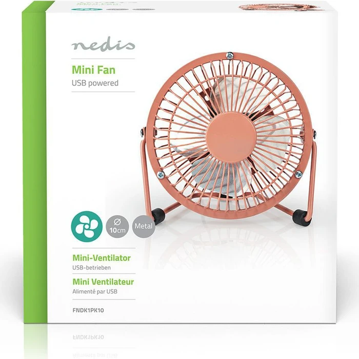 Nedis FNDK1PK10 USB Mini Tischventilator aus Metall 10cm rosa