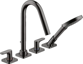 Hansgrohe Axor Citterio M 4-Loch Fliesenrandarmatur mit Hebelgriffen und Rosetten polished black chrome