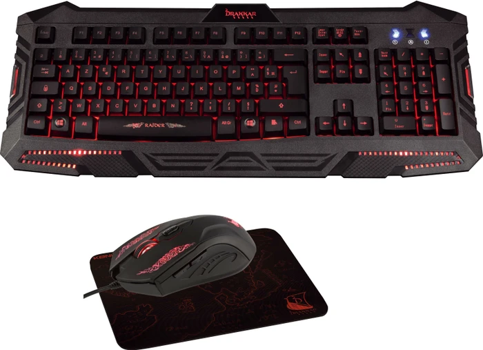 Konix Drakkar Raider Pack Gaming-Tastatur-Set, beleuchtete Tastatur, beleuchtete Maus und Mauspad, USB, DE