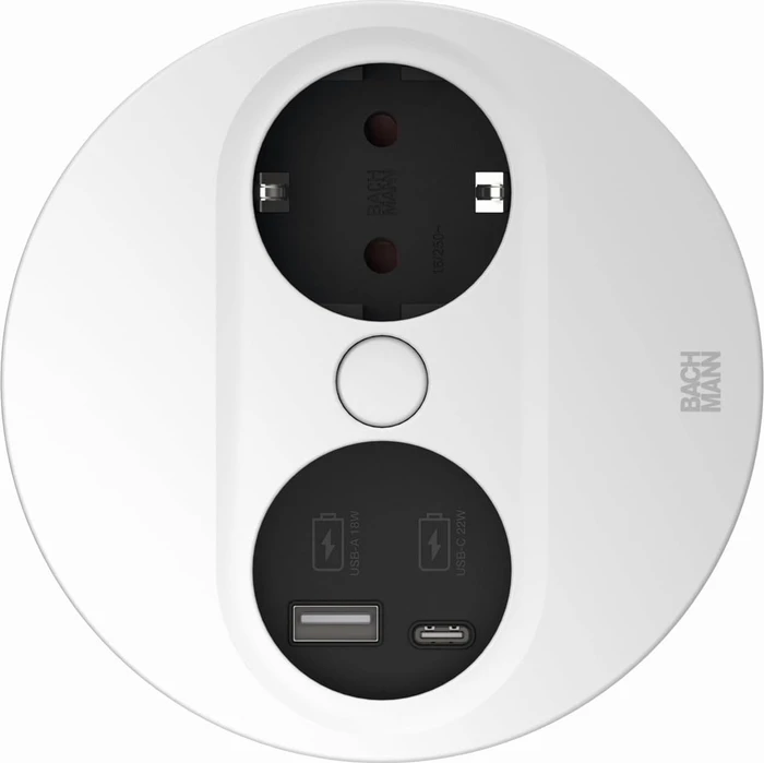 Bachmann Twist 2, 1-fach, 1x USB-Charger A/C, rund, 2m, weiß