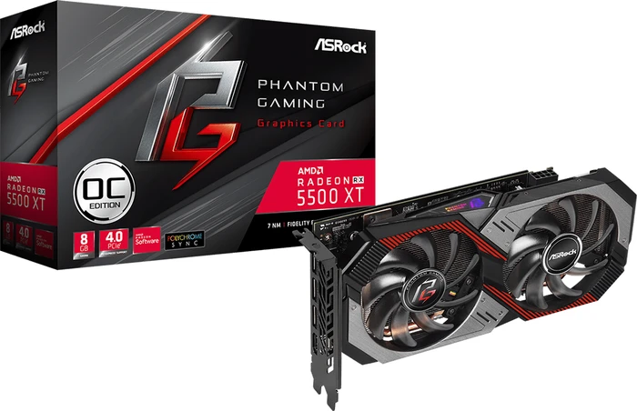 ASRock Radeon RX 5500 XT Phantom Gaming D 8G OC, RX5500XT PGD 8GO, 8GB GDDR6, HDMI, 3x DP