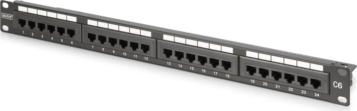 Digitus Professional Patchpanel Cat6 Klasse E ungeschirmt 19" , 24-Port, 1HE, 19", 1HE, schwarz