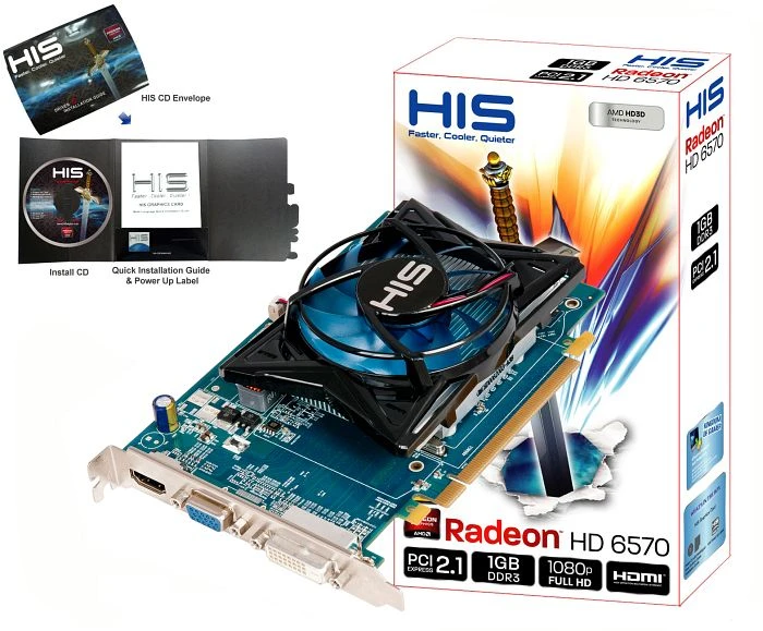 HIS Radeon HD 6570 Fan, 1GB DDR3, VGA, DVI, HDMI