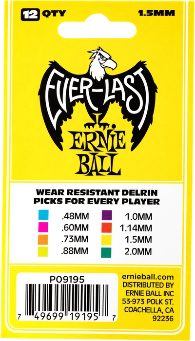 Ernie Ball Yellow Everlast Pick, 1.5mm, 12-Pack