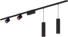 Philips Hue White and Color Ambiance Basis Perifo Schienensystem für die Decke gerade mit 2 Spots & 2 Pendelleuchten schwarz