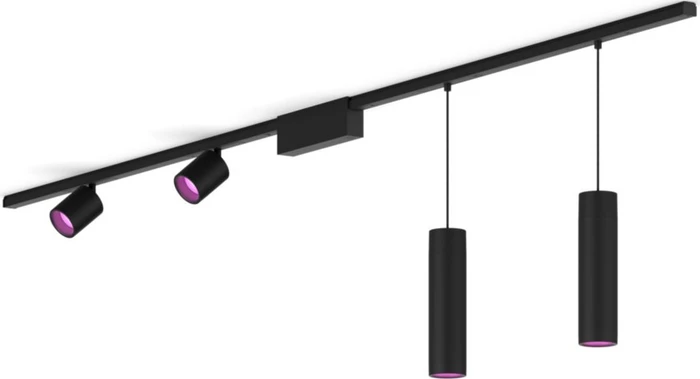 Philips Hue White and Color Ambiance Basis Perifo Schienensystem für die Decke gerade mit 2 Spots & 2 Pendelleuchten schwarz