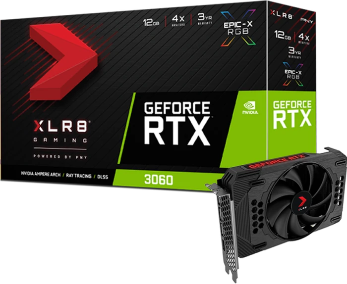 PNY GeForce RTX 3060 XLR8 Gaming Revel Epic-X RGB Single Fan, 12GB GDDR6, HDMI, 3x DP