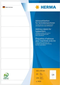 Herma Adressetiketten Schreibmaschine, 102x38mm, weiß, matt, 100 Blatt (1400 Etiketten)