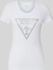 Guess Logo-Dreieck T-Shirt kurzarm weiß (Damen)
