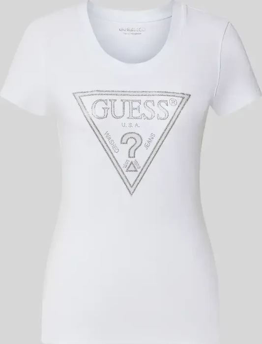 Guess Logo-Dreieck T-Shirt kurzarm weiß (Damen)