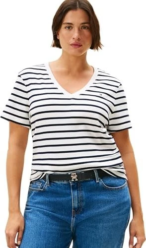 Tommy Hilfiger V-Neck Curve Slim Fit T-Shirt kurzarm breton/dark night navy/stripe (Damen)