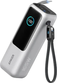 Anker Powerbank (25K, 165W, Integriertes + einziehbares Kabel) silber