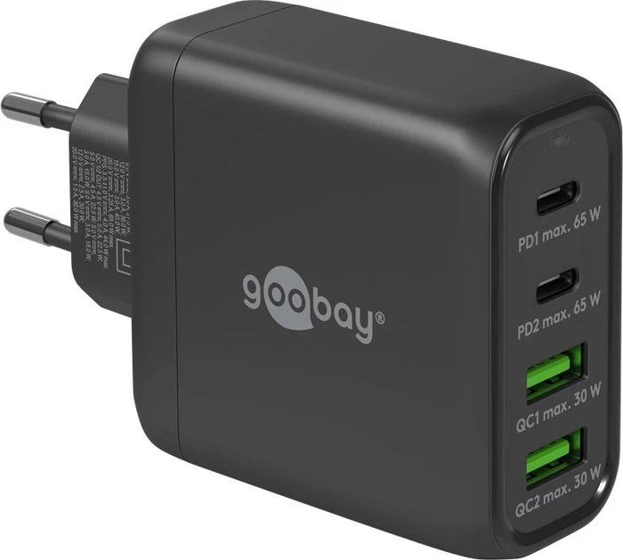 goobay 4-Port GaN Netzteil, USB-C/USB-A, 2x USB-C + 2x USB-A, 68W, schwarz
