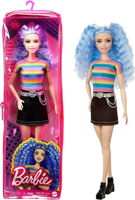 Mattel Barbie - Fashionistas Regenbogen-Shirt blaue Haare