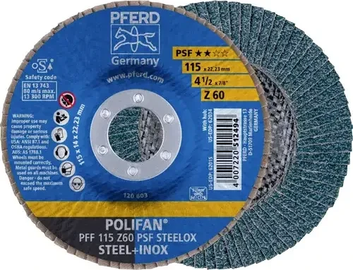 Pferd PFF 115 Z 60 PSF STEELOX POLIFAN Fächerschleifscheibe K60, 115x22.23mm, 10 Stück