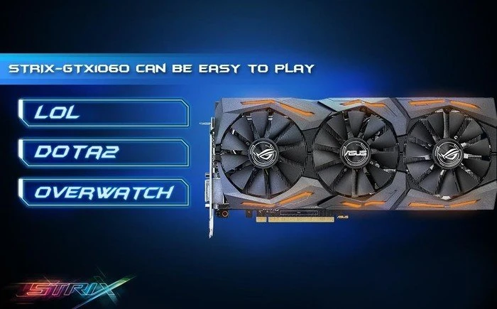 ASUS ROG Strix GeForce GTX 1060, ROG-STRIX-GTX1060-6G-GAMING, 6GB GDDR5, DVI, 2x HDMI, 2x DP