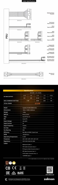 Zalman GigaMax III ZM650-GV3 650W, ATX 3.1