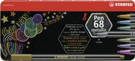 STABILO Pen 68 Metallic Farben sortiert, 8er-Set, Metallbox
