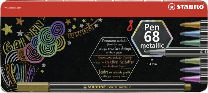 STABILO Pen 68 Metallic Farben sortiert, 8er-Set, Metallbox