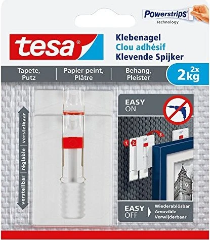 tesa Powerstrips Klebenagel höhenverstellbar Tapete/Putz weiß, 6 Stück