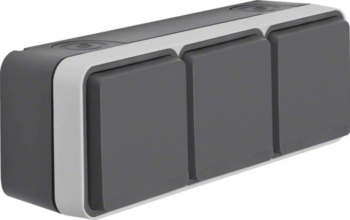 Berker W.1 Steckdose SCHUKO 3-fach waagerecht mit Klappdeckel AP, grau