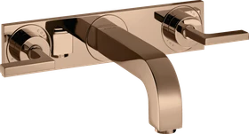 Hansgrohe Axor Citterio 3-Loch Waschtischarmatur für Wandmontage mit Hebelgriffen und Platte polished red gold