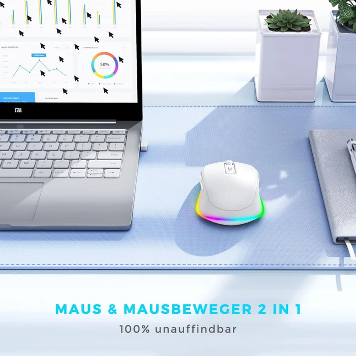 Seenda Rechargeable Wireless RGB Mouse mit Jiggler-Funktion, weiß, USB