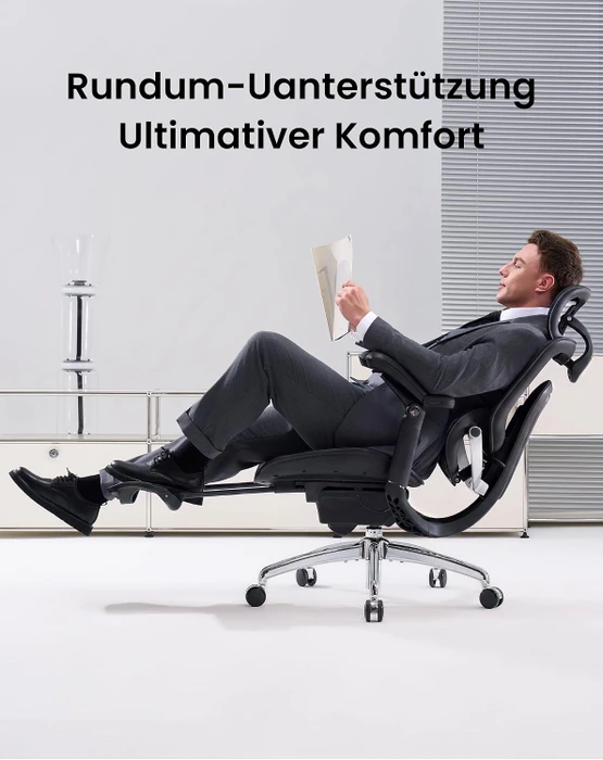 Sihoo Doro C300 Pro V2 adaptiver ergonomischer Bürostuhl, mit Fußstütze, schwarz