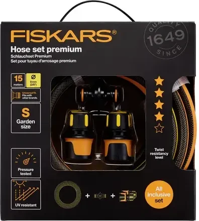 Fiskars Premium Gartenschlauchset schwarz/orange, 15m