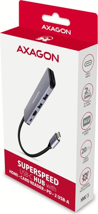 Axagon USB-Hub, Dual-Slot-Cardreader, 2x USB-A 3.0, USB-C 3.0 [Stecker]