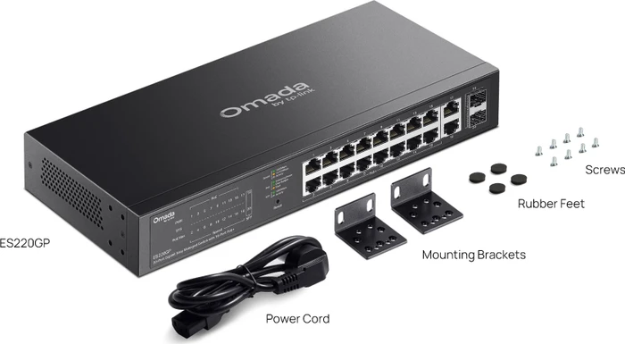 TP-Link Omada ES200 Rackmount Gigabit Managed Switch, 18x RJ-45, 2x SFP, 150W PoE+