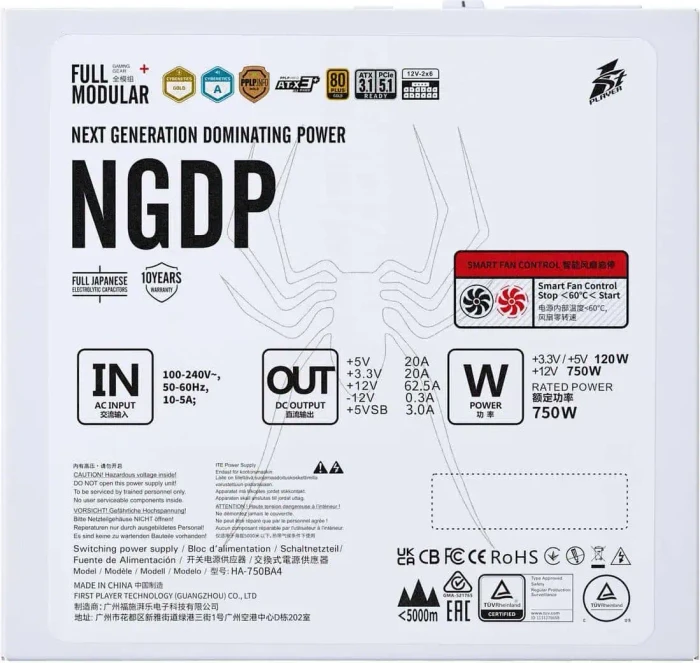 1st Player NGDP Gold weiß 750W, ATX 3.1