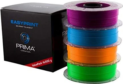 PrimaCreator EasyPrint PLA ValuePack, Blau, Grün, Orange & Lila, Spule, 1.75mm, 2.00kg, 4er-Pack