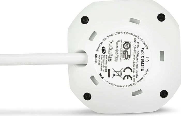 REV Ritter PowerGlobe Steckdosenwürfel, 4-fach, 2x USB, 1.4m, weiß/grün