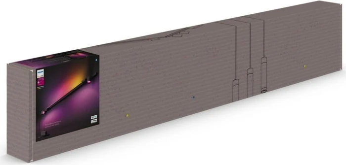 Philips Hue White and Color Ambiance Basis Perifo Schienensystem für die Wand gerade mit 2 Spots & 1 Gradient Light Tube groß schwarz