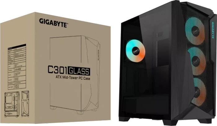 GIGABYTE C301 Glass Black, schwarz, Glasfenster