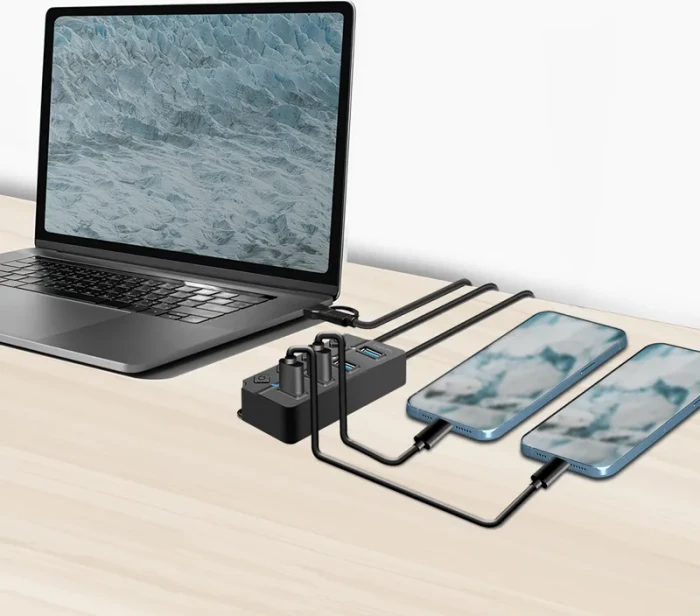 LogiLink USB 3.2 Gen1 Hub mit Ein-/Aus-Schalter, 4x USB-A 3.0, USB-C/USB-A 3.0 [Stecker]