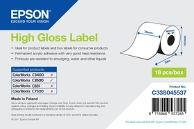 Epson Endlosetiketten High Gloss, 76mm, 33m, weiß, hochglänzend