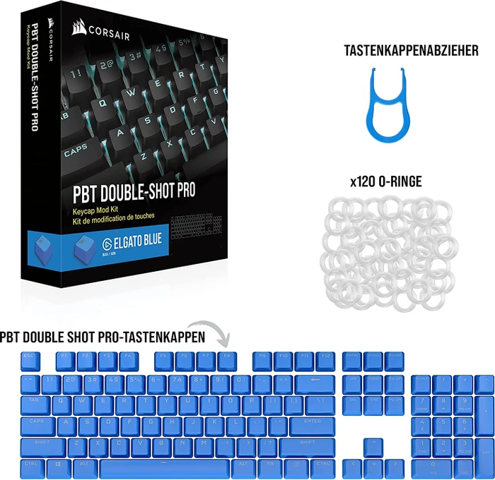 Corsair Pro Keycap Mod Kit, Kunststoff (PBT) Double-Shot, blau, 105 Tasten, ISO-DE