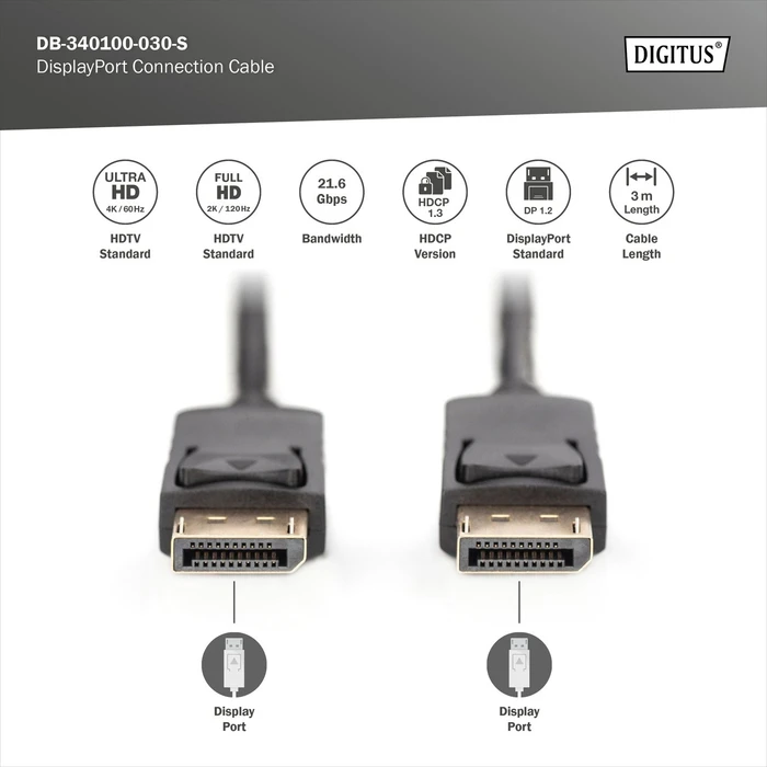 Digitus DisplayPort 1.2 Kabel schwarz, 3m