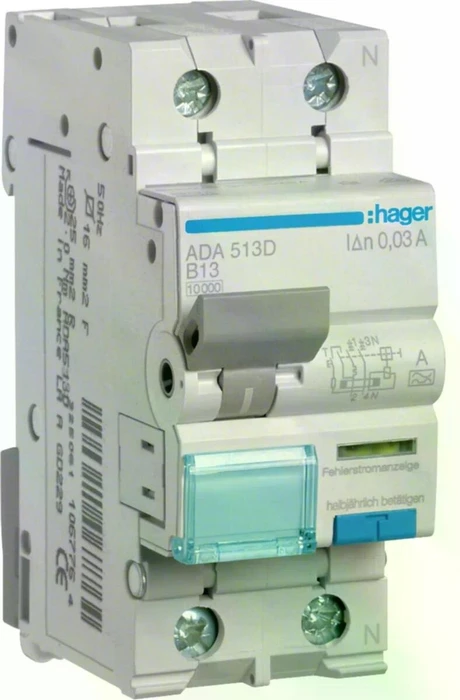 Hager Fehlerstrom-Leitungsschutzschalter 1P+N 10kA B-13A 30mA Typ A