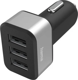 Hama 3-fach-USB-Ladegerät für Zigarettenanzünder Ladeadapter für Auto 12V/24V schwarz/silber