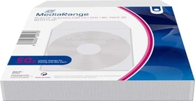 MediaRange CD/DVD-Papierstecktaschen mit Lasche und Sichtfenster, transparent, 50 Stück