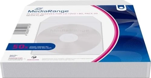 MediaRange CD/DVD-Papierstecktaschen mit Lasche und Sichtfenster, transparent, 50 Stück